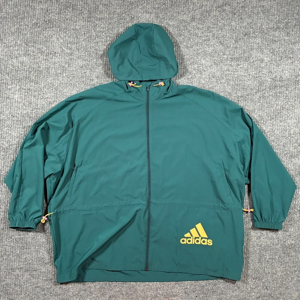 Adidas Primegreen Mens‎ Hooded Windbreaker Jacket XL Green Full Zip Lightweight